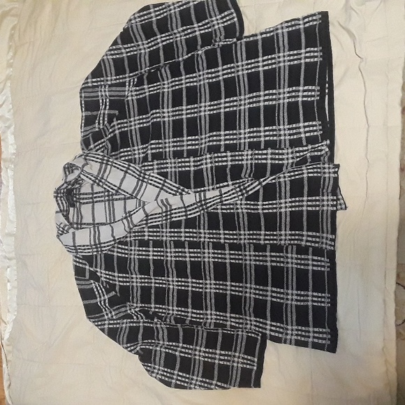 Ezin Black/Cream Checkered Open Front Shaw Collar Cardigan 2X - Picture 1 of 7
